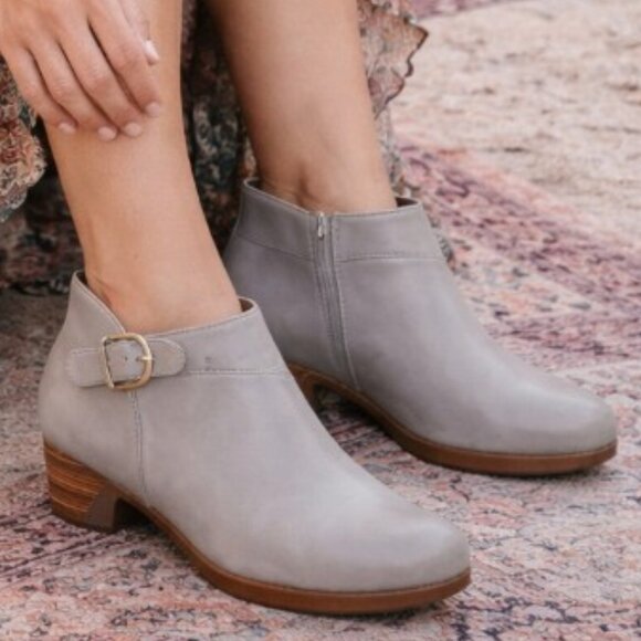 Dansko Shoes - Dansko Darbie Anline Stone Grey Buckle Detail Ankle Shootie, Size 40,  US 9.5-10